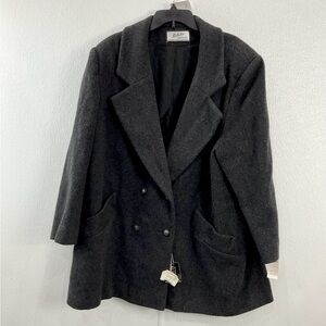 Perlette Women's Gray Double-Breasted Blazer Long Coat Fabric Wool